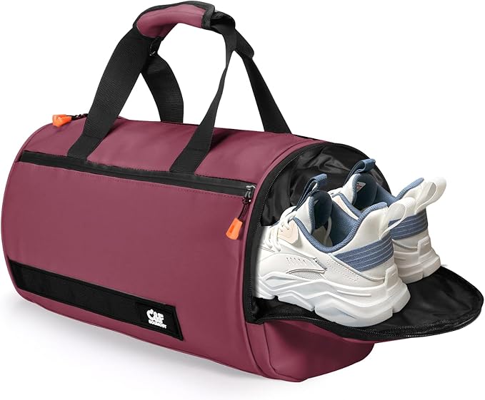 C&F BOGMOST Small Gym Bag for Women & Men,Small Lightweight Duffel Bag Carry On Bags Mini Duffel Travel Bag Waterproof Sports Bags for Workout/Sport/Travel, Purplish Red,with Shoes Compartment