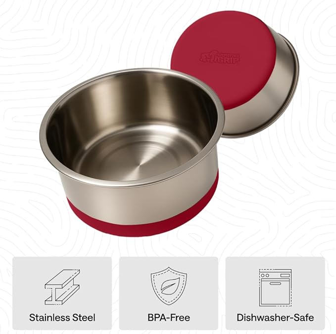 GORILLA GRIP Dog Bowls, Heavy Duty 304 Stainless Steel, Holds 2 Cups Each (16 fl oz) Food and Water Bowl for Feeding Dogs and Cats, Dishwasher Safe, Rust Resistant, BPA Free Rubber Base Set of 2 Red