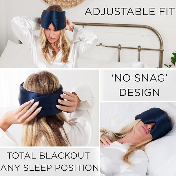 QUIET COVE Plush 3D Contoured Silk Sleep Mask - Total Blackout, 100% Silk 22 Momme, Foam Eye Cups Do Not Crush Eyelashes, Luxe Cloud Filling for Side Sleeping Comfort (Noble Blue) - Luxury Gift Box