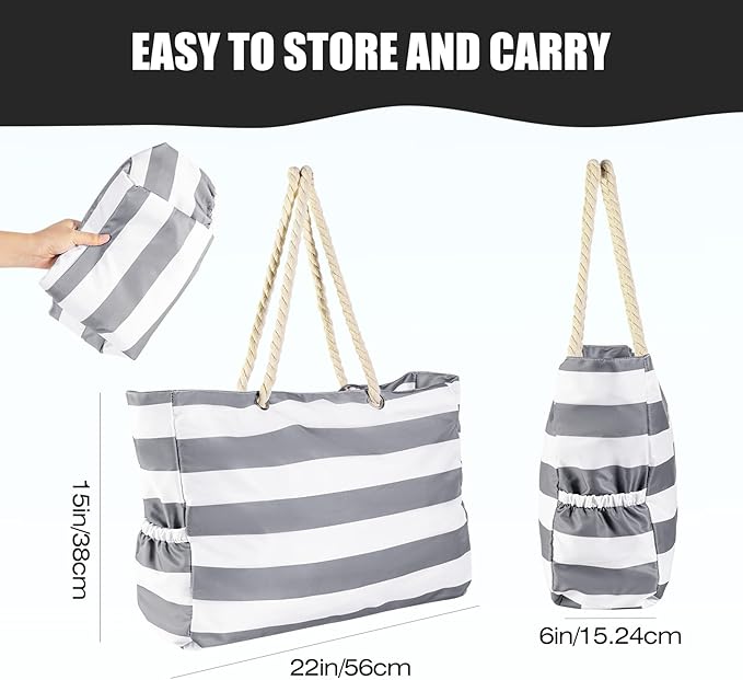 KUAK Beach Bag, Large Beach Bags for Women Waterproof Sandproof Beach Tote Bag with Zipper and Pockets for Pool Family