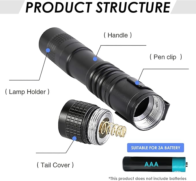 Mini Flashlight, AAA Small Pen Light with Clip, Portable 500lm Pocket Pen Flashlight for Inspection Repair Outdoor Emergency (3 Pack, Black, 3.5")