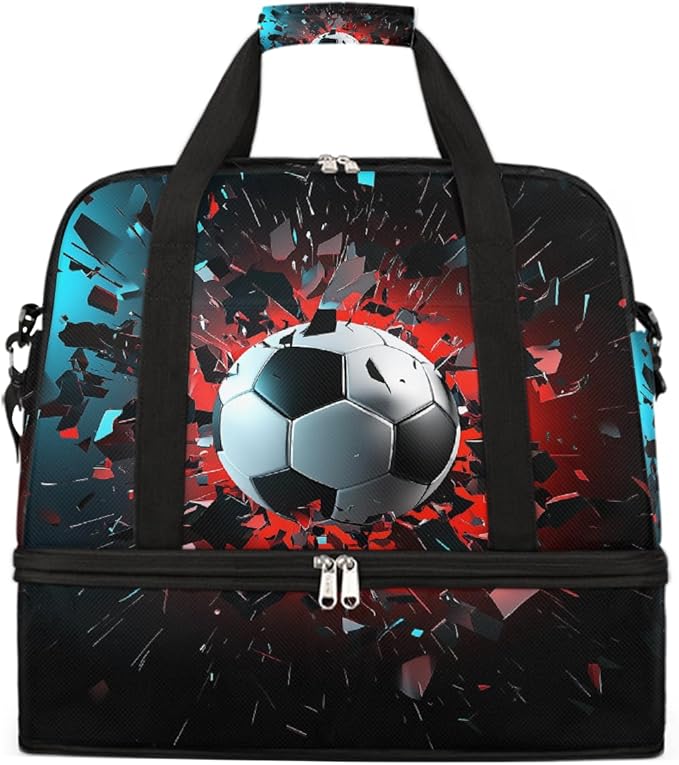 Football Break Sports Duffel Bag Lightweight Gym Bag with Shoe Compartment Waterproof Travel Weekender Bag for Women and Men