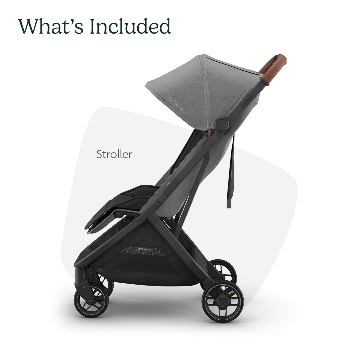 UPPAbaby Minu V3 Travel Stroller | Lightweight + Compact Design | One-Hand Fold + Unfold | from Birth + Overhead Compatible | Greyson (Charcoal Mélange/Carbon Frame/Saddle Leather)
