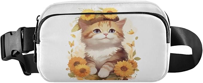 Kawaii Cat Sunflowers Fanny Pack for Women Men Water Resistant Fashion Waist Packs with Adjustable Strap Belt Bag for Travel Workout Jogging Hiking 21218107