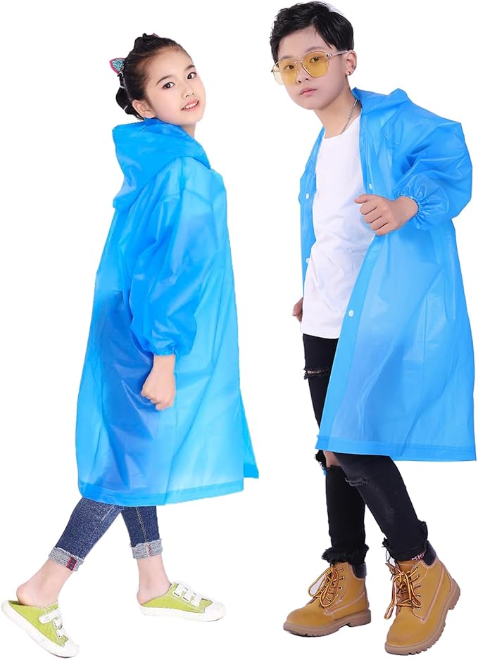 Kids Rain Jacket, 2 Pack Rain Ponchos for Kids - Reusable Raincoats for Boys and Girls Waterproof Outdoor Rain Gear