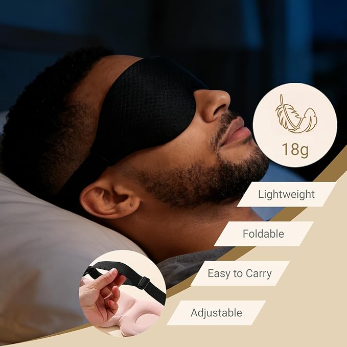 3D Contoured Sleep Mask for Women & Men, 100% Blackout Blindfold - Zero Pressure on Eyes & Lashes, Comfortable Memory Foam with Breathable Cover for Sleeping, Travel, Nap, Meditation, Lash Extensions