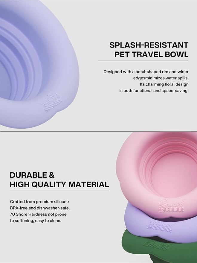 Silicone Collapsible Dog Bowls, No Splash Spill Proof Dog Travel Bowls Integrated Molding Portable Pet Bowl for Outdoor Camping Hiking (Purple, M)