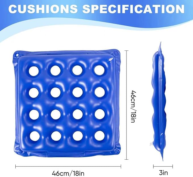 2-Pack Waffle Inflatable Seat Cushions with Pump, 18 Inch Beige 16-Hole Air Cushion for Pressure Relief, Wheelchair, Office Chair, Car Seat & Travel (Blue&Beige)