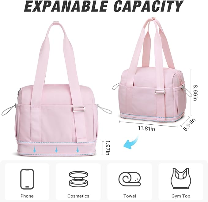G4Free 10L Mini Gym Bag, Lightweight Small Duffle Bag with Wet Pocket for Women Men, Cute Duffel Bag for Workout Dance Yoga Travel, Pink
