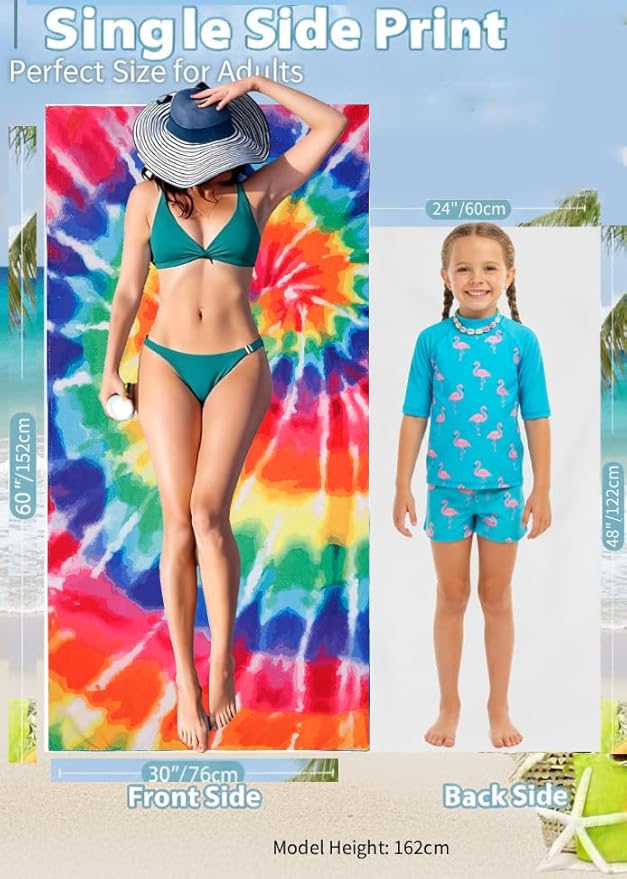 LIVILAN Oversized Tie Dye Beach Towel Blanket, Quick Dry and Sand Free Towel for Adults, 30”X60”Large and Lightweight Bath Pool Swimming Towel, Ideal Gifts for Family
