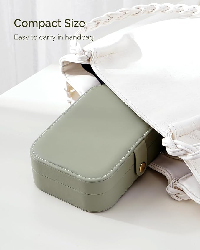 Jewelry Travel Case, Portable Travel Jewelry Box for Women, PU Leather, Snap Closure, Jewelry Holder Organizer Travel Essentials, Green