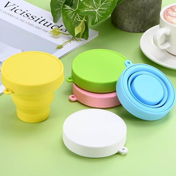 4 Pack Collapsible Travel Cup, 5.7oz(170ml) Silicone Portable Foldable Water Cup Bottle for Travel/Camping/Hiking, Reusable [Pink]