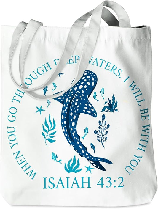 Floral Beach Whale Shark Gifts Jellyfish Christian Canvas Tote Bag for Work Totes for Women Christmas Bible