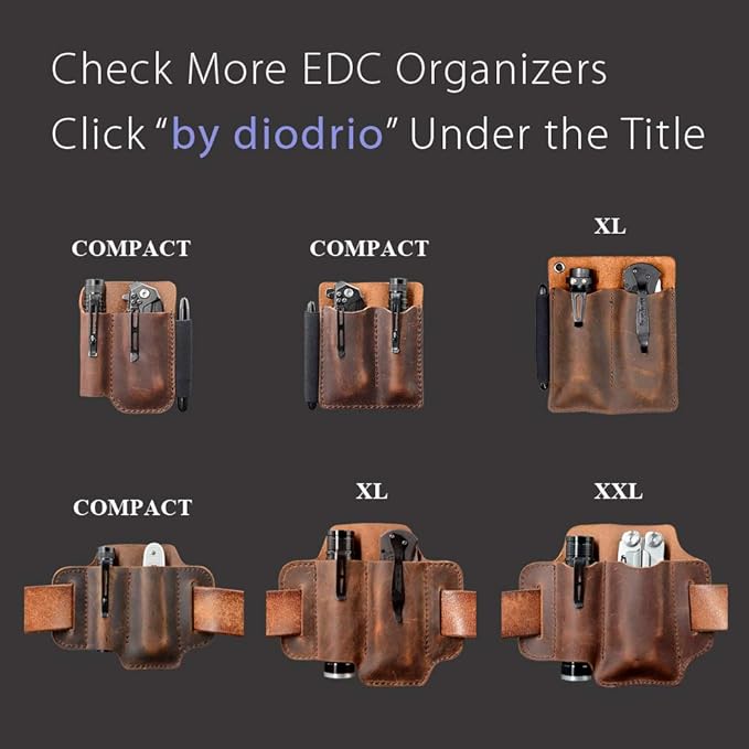 diodrio EDC Leather Knife Sheath Organizer Pouch with Pen Loop, Full Grain Leather, Chestnut