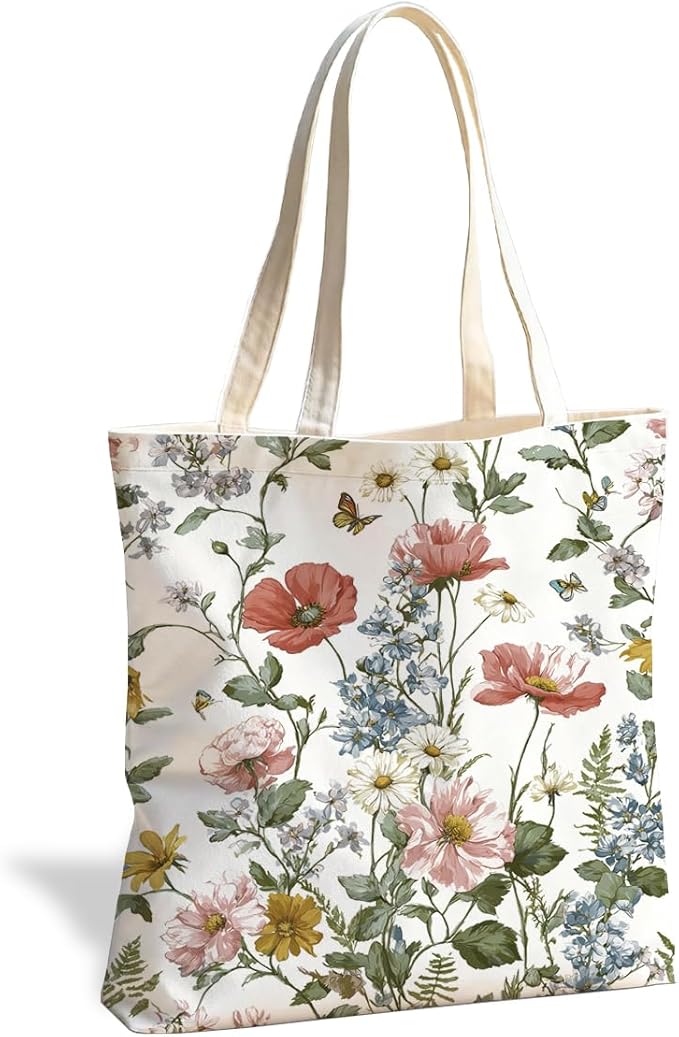 Canvas Tote Bag for Women, Vintage Print Handbag, Aesthetic Shopping Bag for Work Travel Beach, Everyday Shoulder Tote