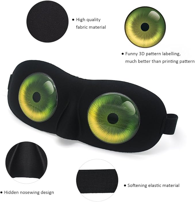 Tphon Eye Sleep Mask Funny Blindfold for Women Men Kid, Upgraded 3D Contoured 100% Blackout Sleeping Mask with Adjustable Strap, Soft Night Blindfold Eye Shades for Travel Naps Shift Works Games