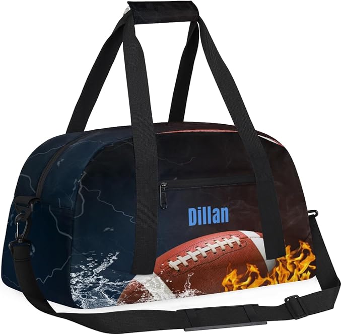 Personalized Name Sports Bag for Kids Boys, Custom Sport Gym Bag for Boys Girls Duffel Fitness Travel Weekender Tote Carry-On Training Perform Bag, Customized Kids Gift Soccer Rugby Theme