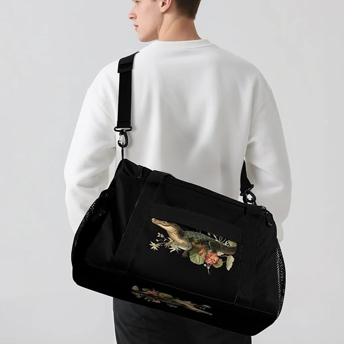 Crocodile Botany Flower Duffle Bag Gym Bag for Workout Travel Tote with Detachable Straps