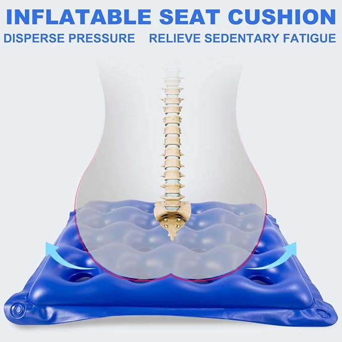 2-Pack Waffle Inflatable Seat Cushions with Pump, 18 Inch Beige 16-Hole Air Cushion for Pressure Relief, Wheelchair, Office Chair, Car Seat & Travel (Blue&Beige)