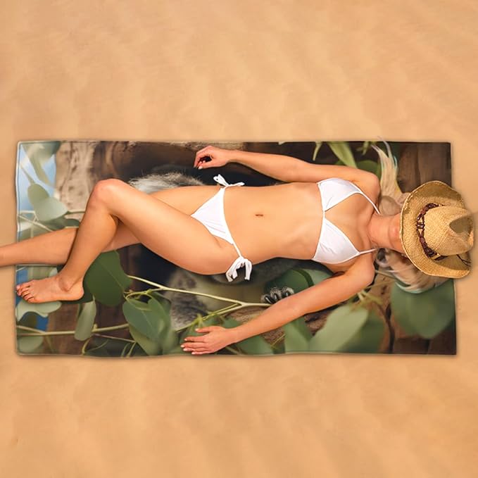 Cute Koala Tree Hole Beach Towel, Large Microfiber Quick Dry Lightweight Pool Bath Towels Sand Free Beach Blanket for Summer Cruise Yoga Camping Travel Vacation Essentials 31 x 61 in