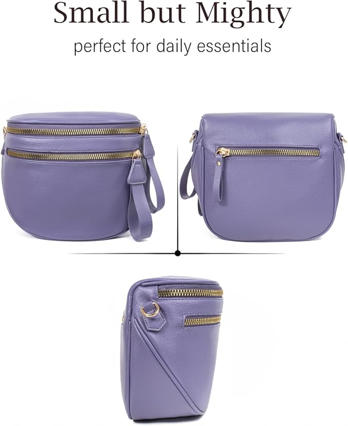 Valentoria Large Leather Crossbody Bags for Women Bum Bag Sling Bag Purse With Adjustable Strap Detachable Wallets (Cloudy Purple)