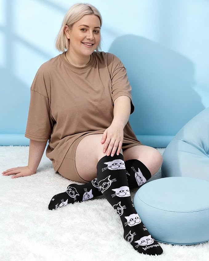 Wide Calf Compression Socks for Women - 3-Pair Plus Size 20-30mmHg Ankle Support Easy on off Socks for Travel Nurse
