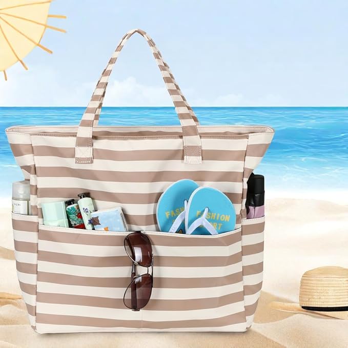 LEDAOU Large Beach Bag Women Waterproof Sandproof Zipper Beach Tote Pool Bag for Swim Gym Grocery Travel with Wet Pocket | Waterproof, Sandproof, Zipper, Pool, Gym, Grocery