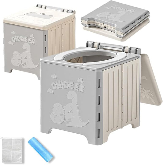 9.1" Foldable Travel Potty - Compact Collapsible Portable Toilet Seat with Cleaning Bags for Car, Camping, Outdoor Use, Supports Kids (Grey)