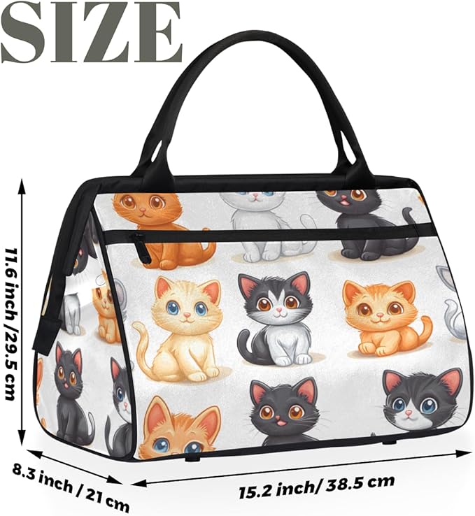 Cartoon Animals Cat Overnight Weekender Bag for Women Men Travel Duffel Bags Waterproof Luggage Carry on Sports Yoga Gym Bag
