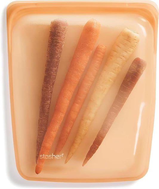 Stasher Silicone Reusable Storage Bag, Half Gallon Bag, Reusable Freezer Bags, Microwave, Dishwasher, Oven Safe, Sous Vide, Premium Lunch Container, Eco Friendly, Food Storage Bags, 64 oz, Orange | Reusable Food Bag