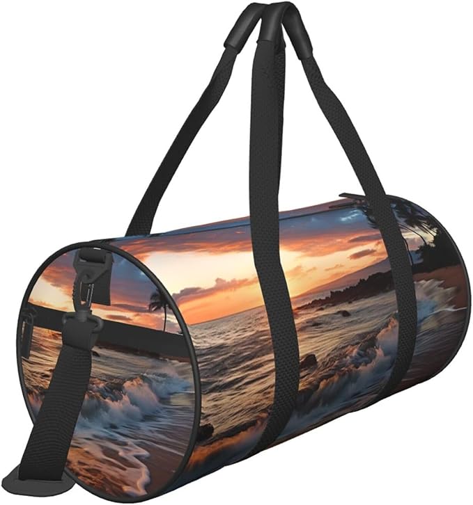 Beach Maui Hawaii Sunset Sea Waves Clouds Sports Gym Bag for Women Men Travel Duffel Bag Tote Weekender Bag Canvas Carry on Overnight Bag for Travel Swimming Fitness Workout Sports Duffle Bag