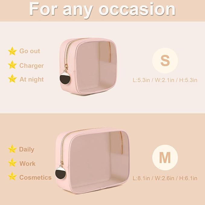 2PCS Clear Makeup Bag Set, Waterproof TPU Purse Organizer Pouches, TSA Approved Toiletry Bag, Diaper Bag Organizer Pouch, Travel Organizer Bags for Women and Kids