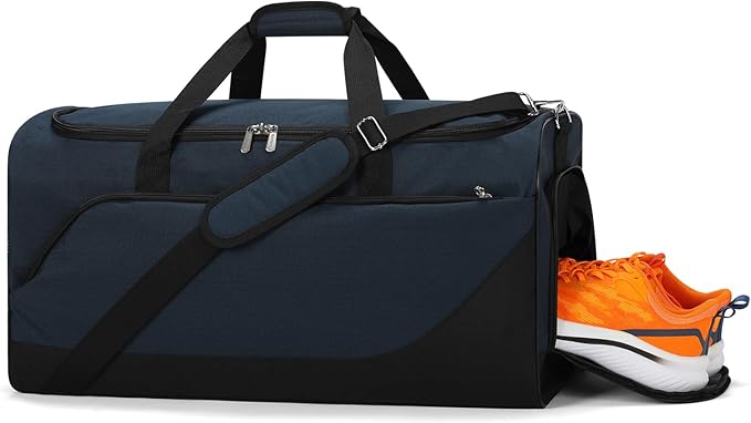 iFARADAY 52L Men's Gym Bag with Shoe Compartment - 24-inch Duffle Bag for Travel, Sports, Fitness & Workout (Navy Blue)