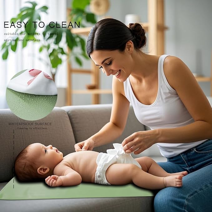 Green Baby Diaper Changing Pad, Portable Baby Changing Mat for Travel or Home, Foldable Mat Fits Perfectly in Diaper Bag (67-11)
