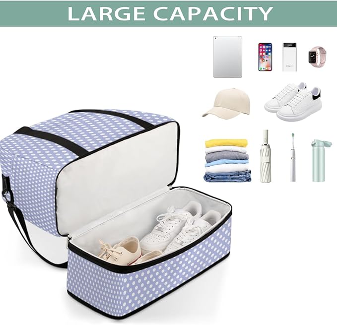 Purple Polka Dot Pattern Large Weekender Bag with Shoe Compartment Travel Duffel Bags for Women Carry On Hospital Overnight Bag Foldable Personal Item Travel Bags Tote Gym Sports Airplanes