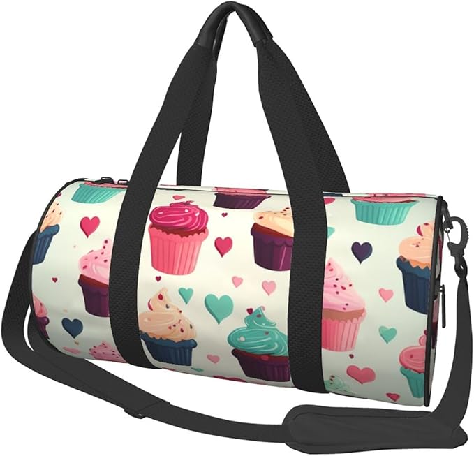 Travel Duffel Bag Lightweight Carry On Weekender Overnight Bags Cupcake candy hearts sweet Sports Tote Gym Backpack with Adjustable Strap Hospital Bags Foldable Luggage Bag for Women Men