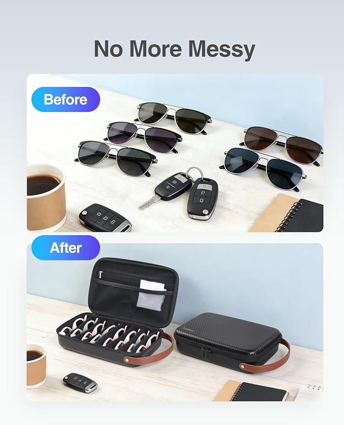 Luxtude Travel Sunglasses Organizer Case for Women Men, Glasses Case Multiple Pairs w/Adjustable Slot, Sunglass Storage Cases