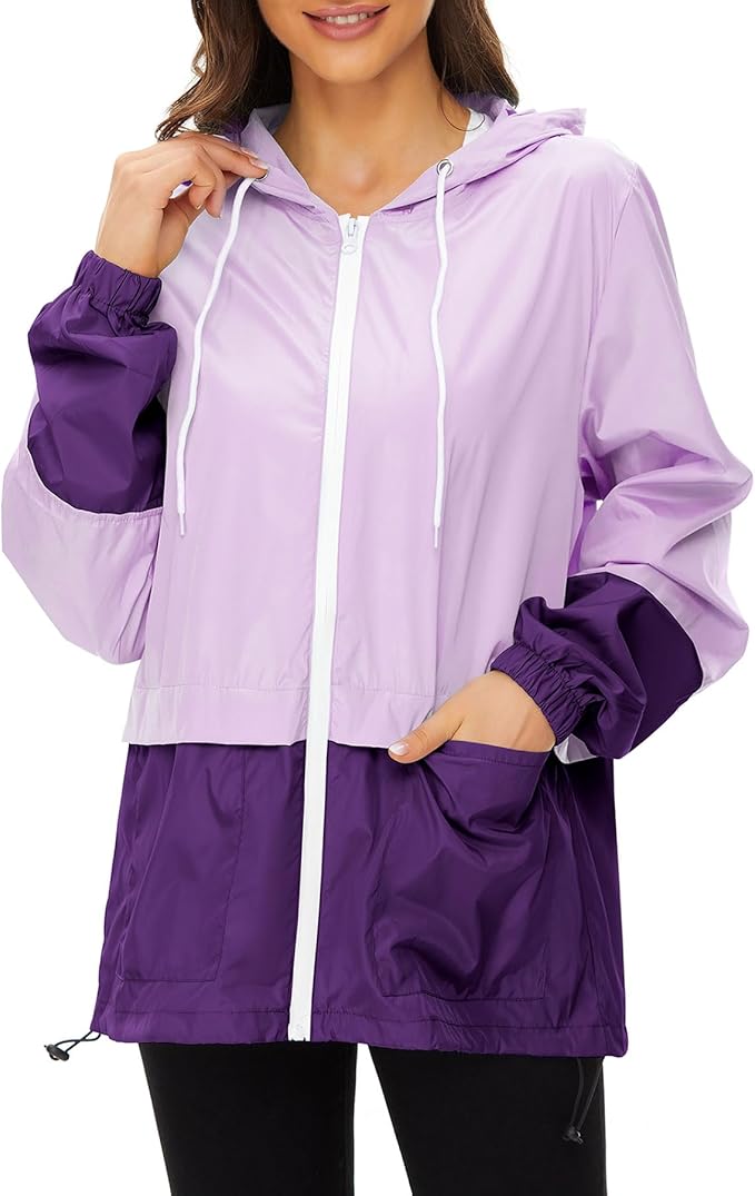 Zando Lightweight Rain Jacket Women Waterproof - Raincoat for Women Packable Rain coat Hooded Windbreaker for Travel Outdoor