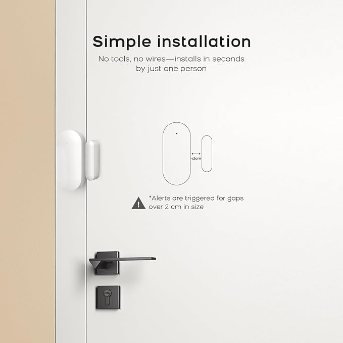 Door Alarm Window Sensors, Door Open Alarm Long Battery Life Wireless for Security Real-Time Notification WiFi Contact Sensor App Control No Monthly Fee, White