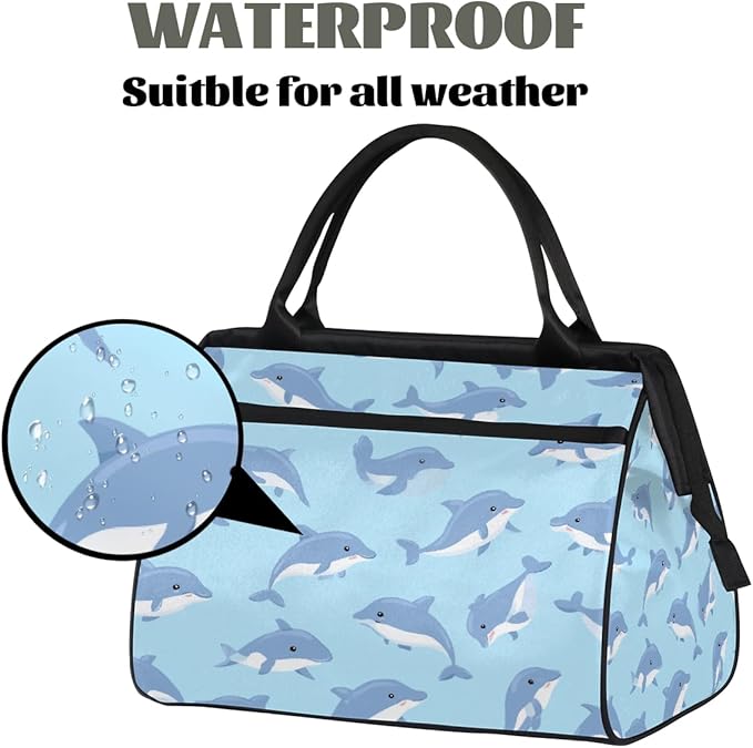 Overnight Weekender Bags for Women Men, Cute Cartoon Blue Dolphin Waterproof Travel Carry On Duffel Bag, Lightweight Sports Gym Bag for Fitness, Workout, Travel