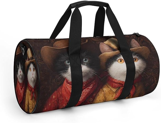 Western Cats Painting Fashion Gym Bag Lightweight Duffel Bags Luggage Handbags for Sports Travel