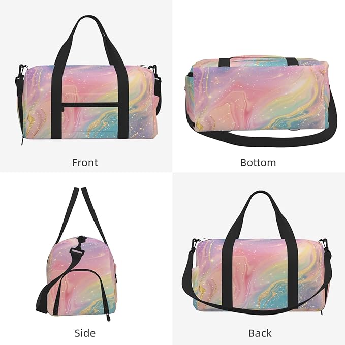Abstract Pastel Glitter Women'S Gym Duffle Bag With Shoes Compartment, Ideal For Travel, Gym, Sports, Duffel, Weekender