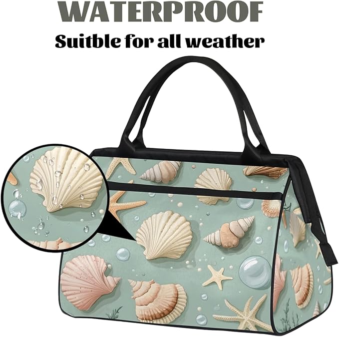 Shell Nautical Overnight Weekender Bag for Women Men Travel Duffel Bags Waterproof Luggage Carry on Sports Yoga Gym Bag