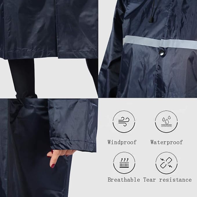 Pahajim Mens Raincoat with Hood Long Waterproof Ponchos Lightweight Rain Jacket for Women Adults
