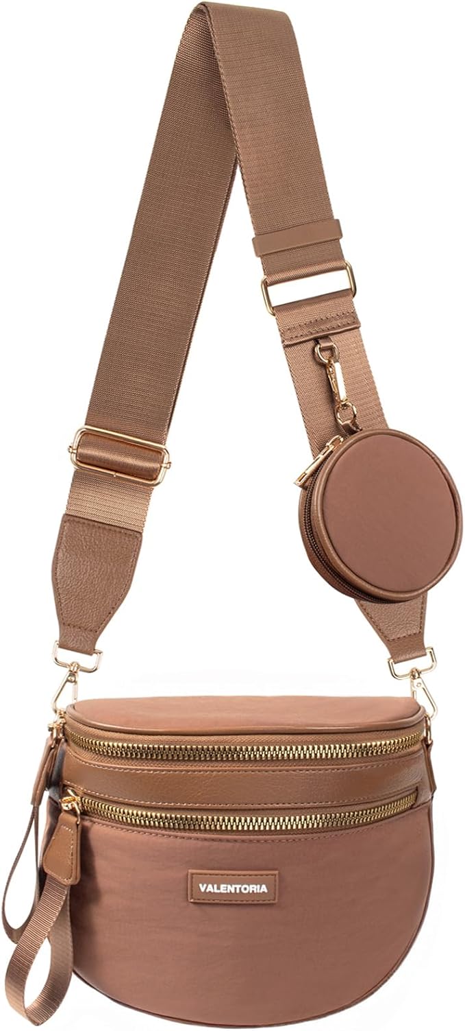 Cross Body Bag for Women Bum Bag Belt Bags Fanny Packs for Girls Travel Purse Fashion Waist Packs Crossbody Nylon Purse Trendy Shoulder Bags for Womens with Removable Wallets Purse Belt Pouch(Caramel)