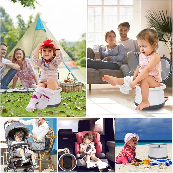 Portable, Foldable Potty seat for Toddler, Training Toilet Seat Emergency Toilet The Bottom Has the Function of Storing Garbage Bags for Car, Camping (Grey)