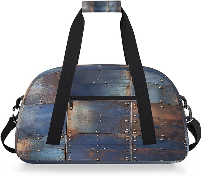 Kids Duffle Bag Girls Boys Rustic Metal Iron Plate Effect Weekender Overnight Bag,Lightweight Duffel Bags for Traveling Gym Sport Dance