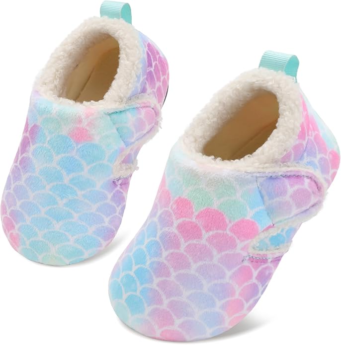 JOINFREE Toddler Slippers Boys Girls Adjustable House Shoes Barefoot Sock Shoes with Rubber Sole Baby Comfort Warm Indoor Outdoor Walking Shoe