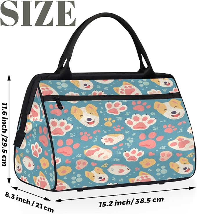 Dog Pawprint Overnight Weekender Bag for Women Men Travel Duffel Bags Waterproof Luggage Carry on Sports Yoga Gym Bag