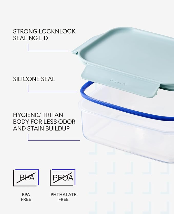 LocknLock Classic-Plus Plastic Food Storage Container | Airtight Plastic Food Storage Containers with Lids | BPA Free Stackable Food Storage for Meal Prep, Leakproof, Freezer & Dishwasher Safe, 2.1L